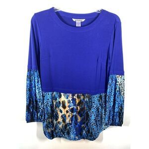 Nygard Women's Leopard Print Crew Neck Long Sleeve Top Blue Size Medium